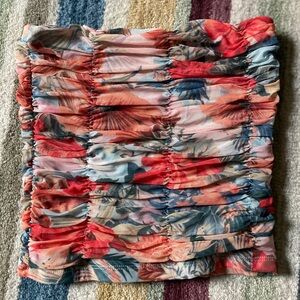 Pilcro Floral Ruched Crop Top - Red and Blue
